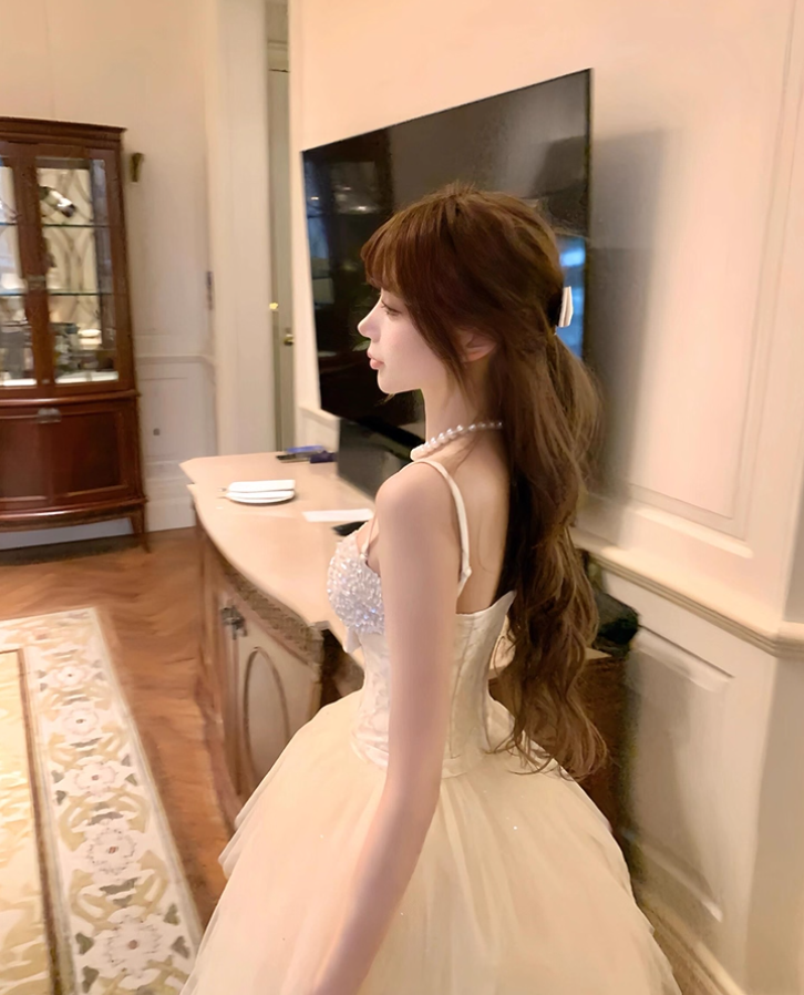 Cute Ball Gown Spaghetti Strap Beaded Layered Tulle Prom Dress 16th Birthday Dress SH4056