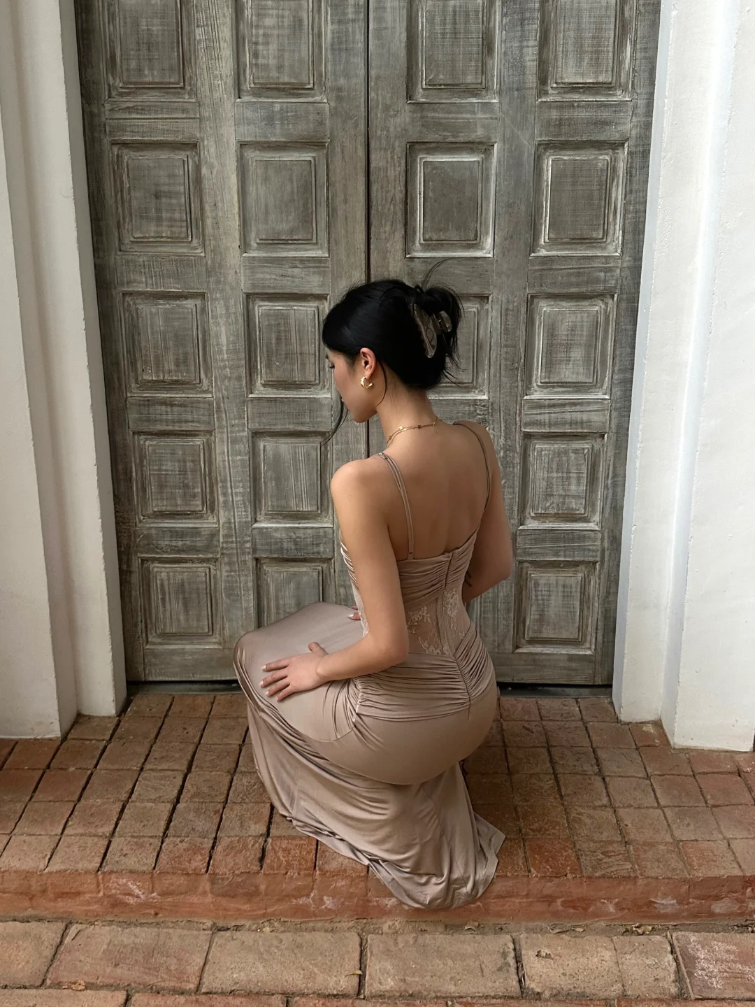 Sexy Sheath Spaghetti Strap Brown Lace Satin Prom Dress Evening Dress Formal Gown SH3922