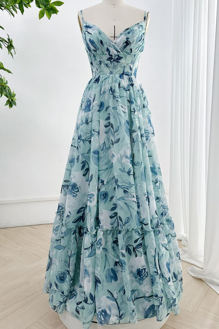 Spaghetti Straps Corset Floral Chiffon Tiered Prom Dress SH1373 shinydress Spaghetti Straps Corset Floral Chiffon Tiered Prom Dress SH1373 shinydress