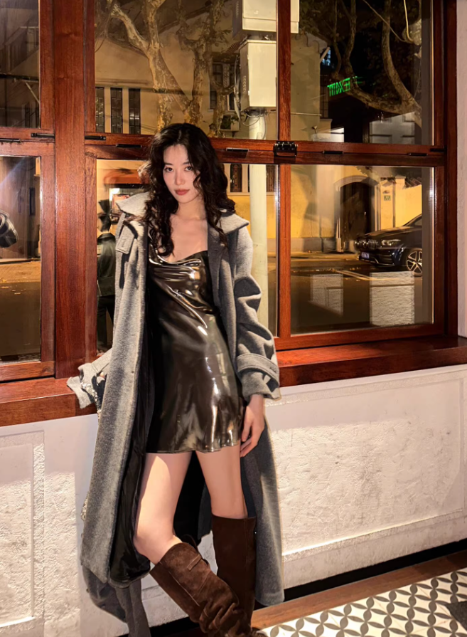 Liquid Metal A Line Spaghetti Strap Satin Mini Homecoming Dress Cocktail Dress SH4400