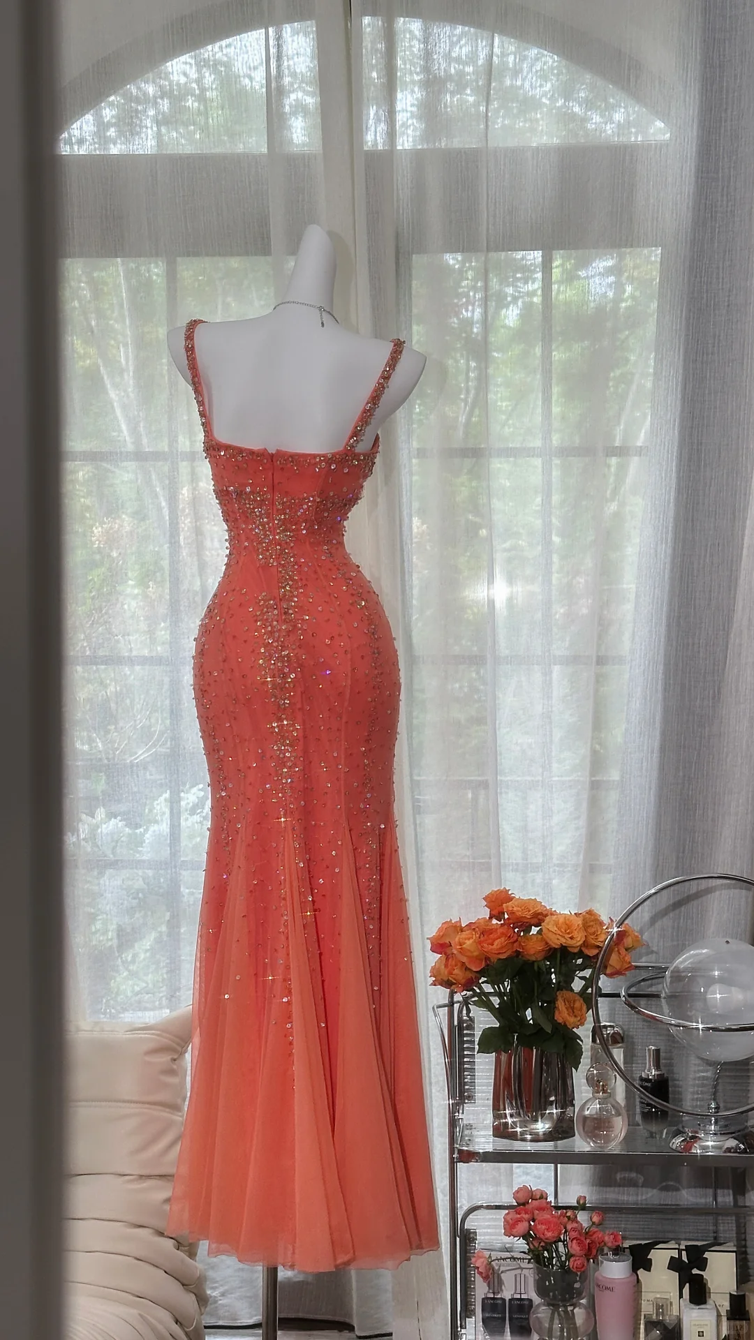 Vintage Mermaid Spaghetti Strap Exquisite Rhinestone Tulle Prom Dress Wedding Guest Dress SH4551