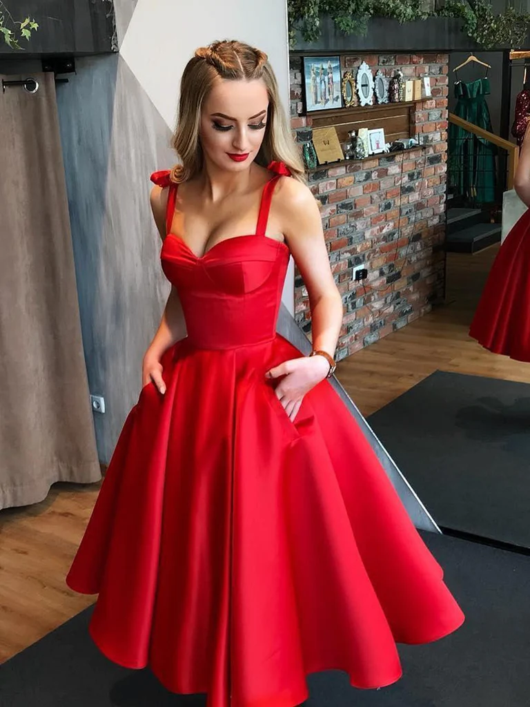 Red Popular Sweetheart Midi Homecoming Dress SH643