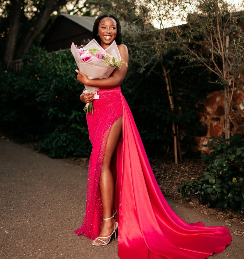 Pink Sheath Strapless Sequin Satin Long Prom Dress Graduation Prom Dress with Slit SH2487