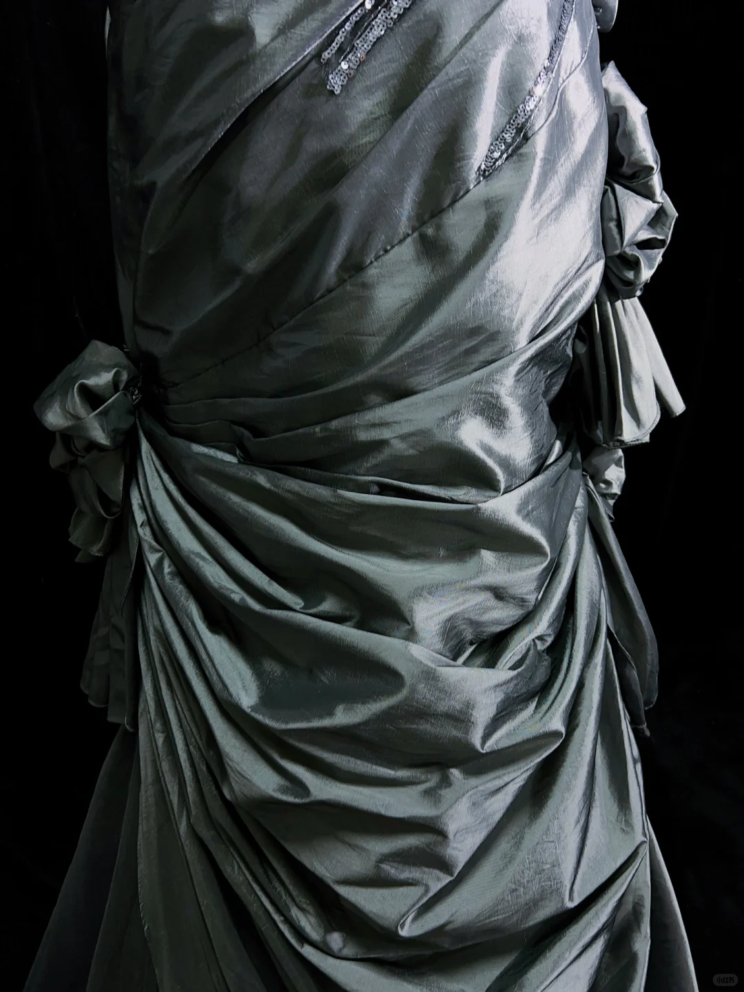 Retro Mermaid Spaghetti Strap Flower Grey Satin Prom Dress Evening Dress SH3326