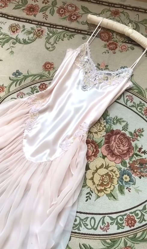 Gentle A Line Spaghetti Straps Lace Light Pink Satin Chiffon Prom Dress Evening Dress SH4242