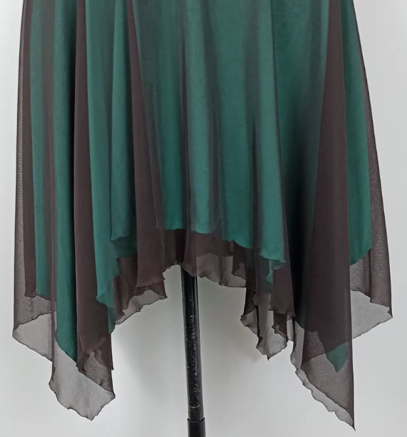 Retro A Line Spaghetti Strap Pleated Black Chiffon Green Satin Homecoming Dress SH3166