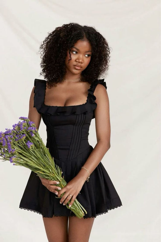Simple Black A Line Straps Satin Mini Homecoming Dress Cocktail Dress SH3390