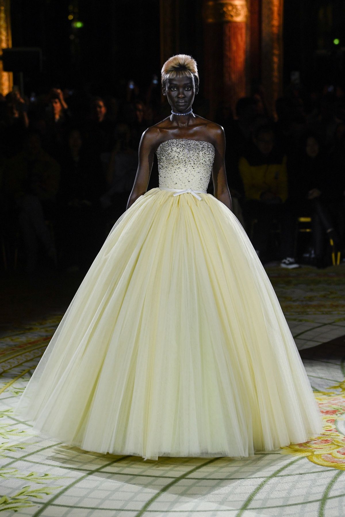 Yellow Ball Gown Strapless Rhinestone Tulle Prom Dress 16th Birthday Party Dress SH4299