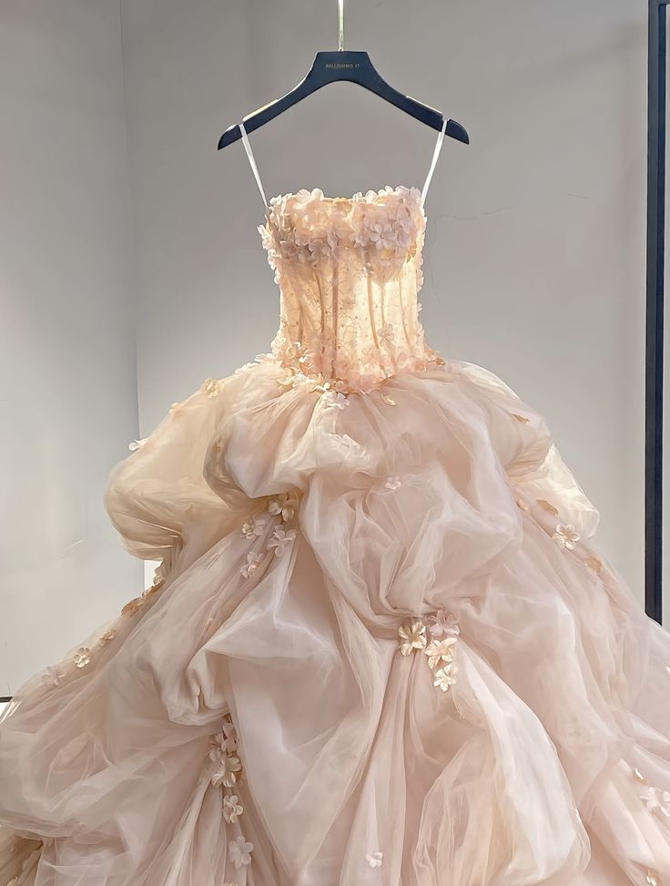 Pink Romantic A Line Strapless Appliques Layered Tulle Prom Dress Party Dress SH3298