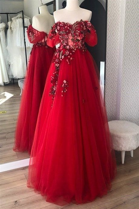 Off The Shoulder Tulle Applique Long Prom Dress Fairy Evening Dress SH705