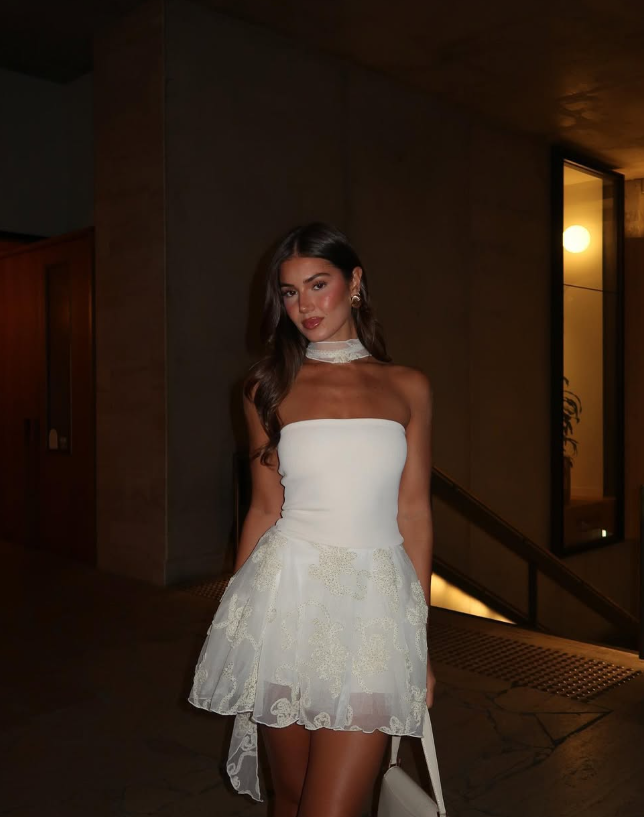 Classic White A Line Appliques Tulle Satin Mini Homecoming Dress Cocktail Dress SH3512