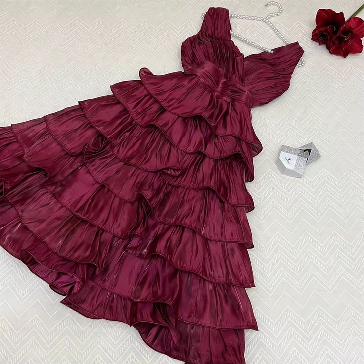 Hot Pink A Line V Neck Ruffles Satin Knee Length Homecoming Dresses Outfits SH3621