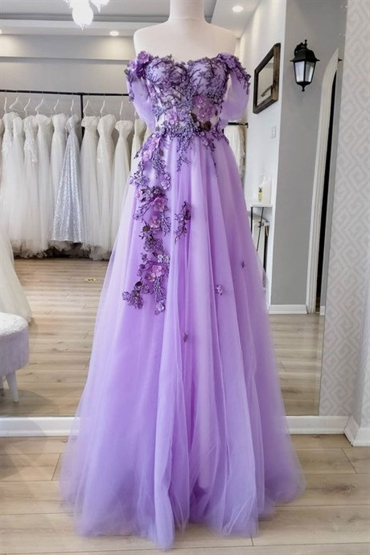 Off The Shoulder Tulle Applique Long Prom Dress Fairy Evening Dress SH705