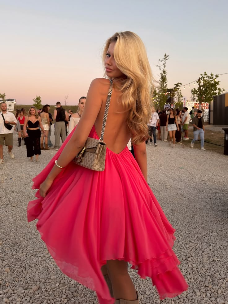 Ethereal A Line Halter Hot Pink Chiffon Backless Short Homecoming Dress Mini Dress SH8041