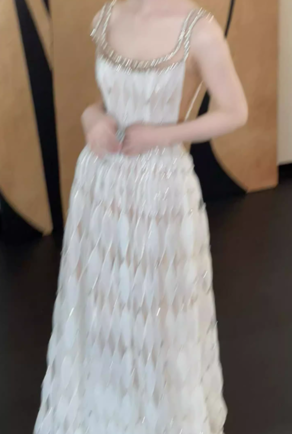 Gentle White A Line Straps Rhinestone Tulle Prom Dress Evening Dress 16th Birthday Dress SH4050