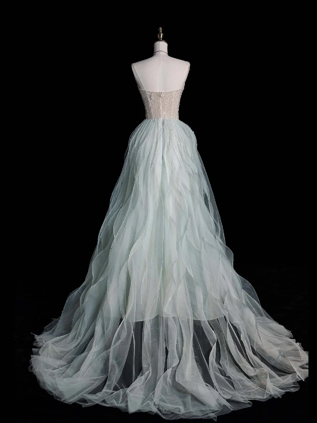 Elegant A Line Sweetheart Neck Sequin Beaded Mint Green Tulle Prom Dress Graduation Prom Dress SH2474