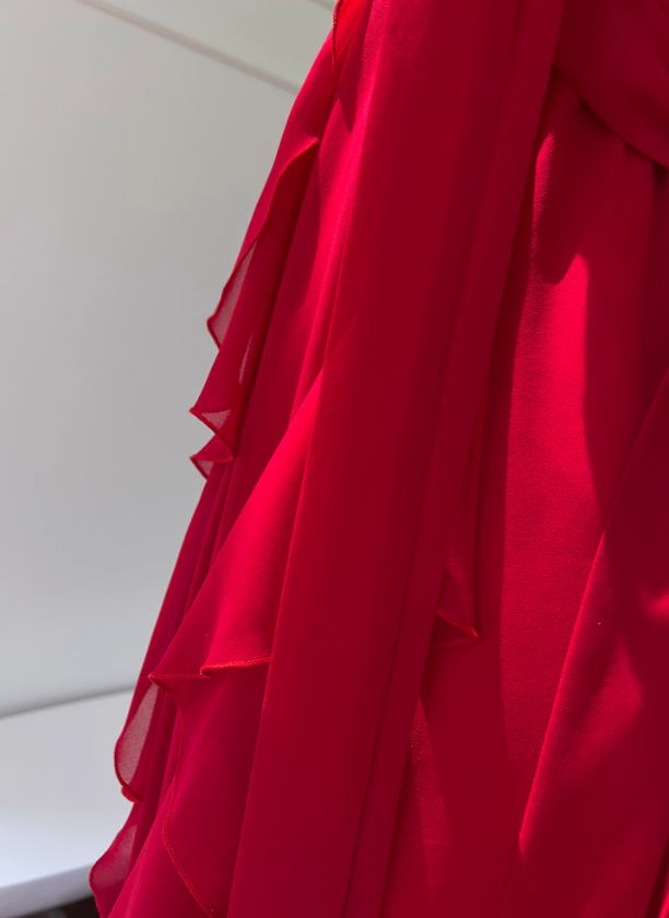 Burgundy Flowy A Line Spaghetti Strap Ruffle Chiffon Prom Dress Vacation Dress SH4502