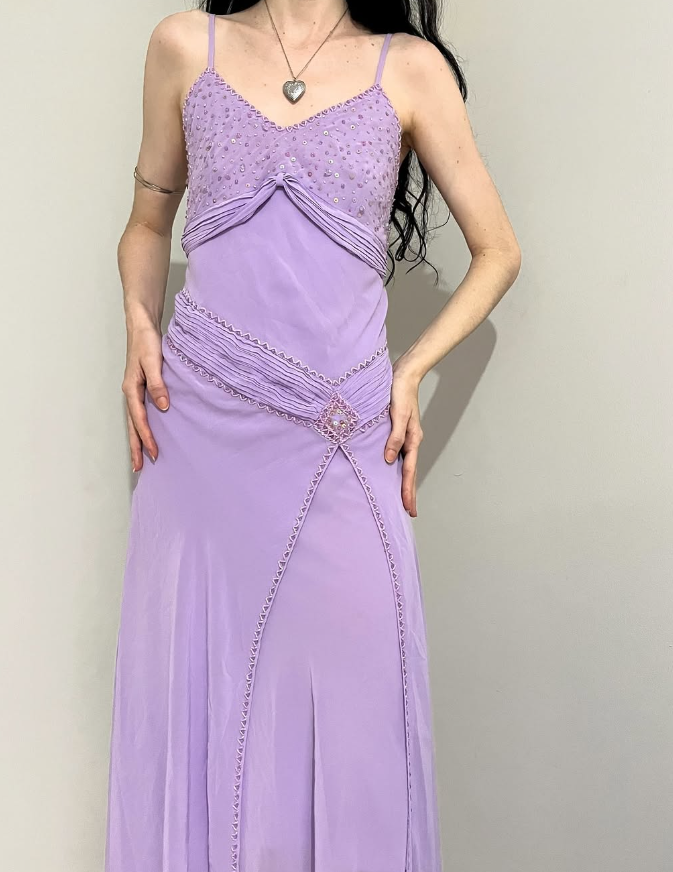 Elegant Purple A Line Spaghetti Strap Beaded Sequin Chiffon Prom Dress Evening Dress SH2529