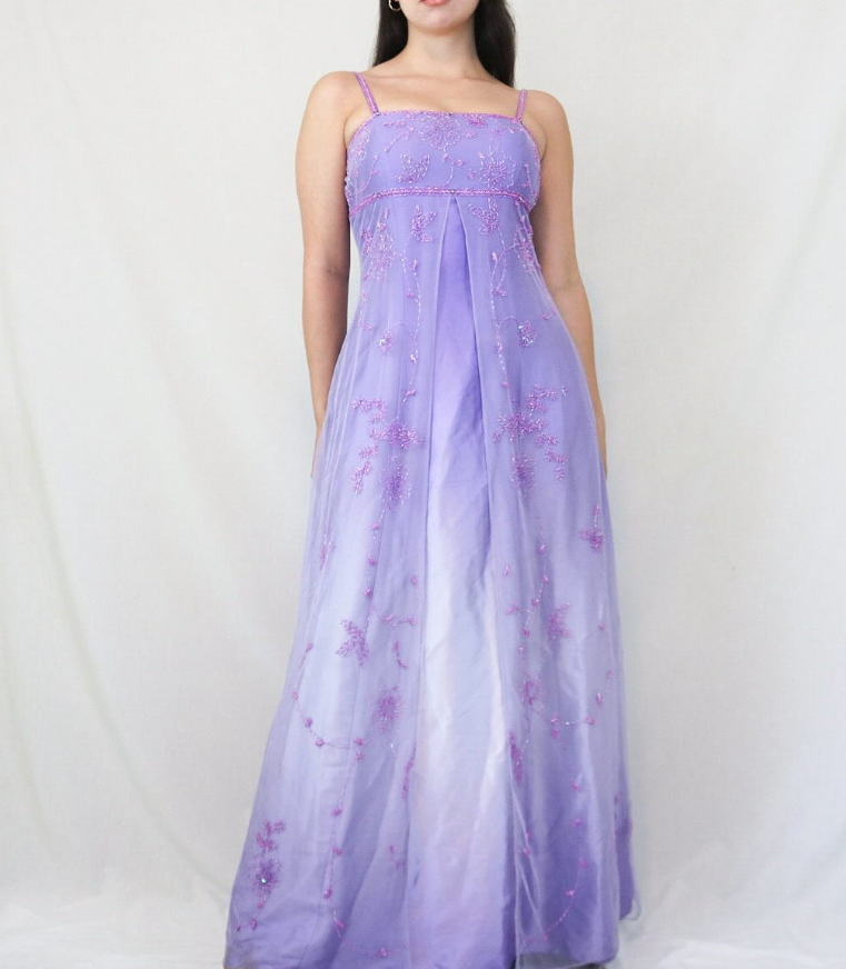 Vintage A Line Spaghetti Strap Beaded Blue Ombre Satin Tulle Party Dress Evening Dress SH2792