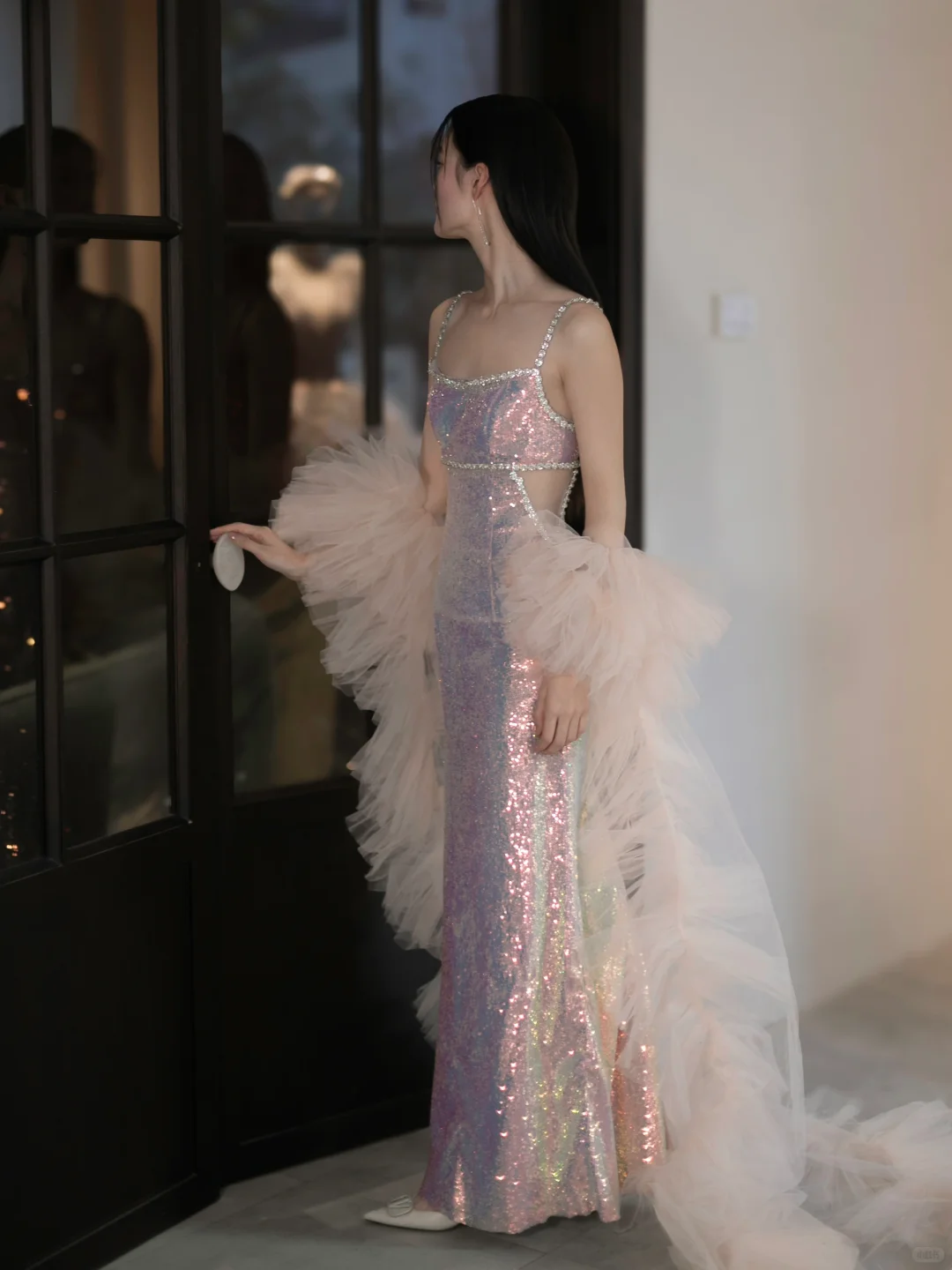 Shiny Pink Sheath Straps Rhinestone Sequin Prom Dress Evening Dress Party Dress SH4220