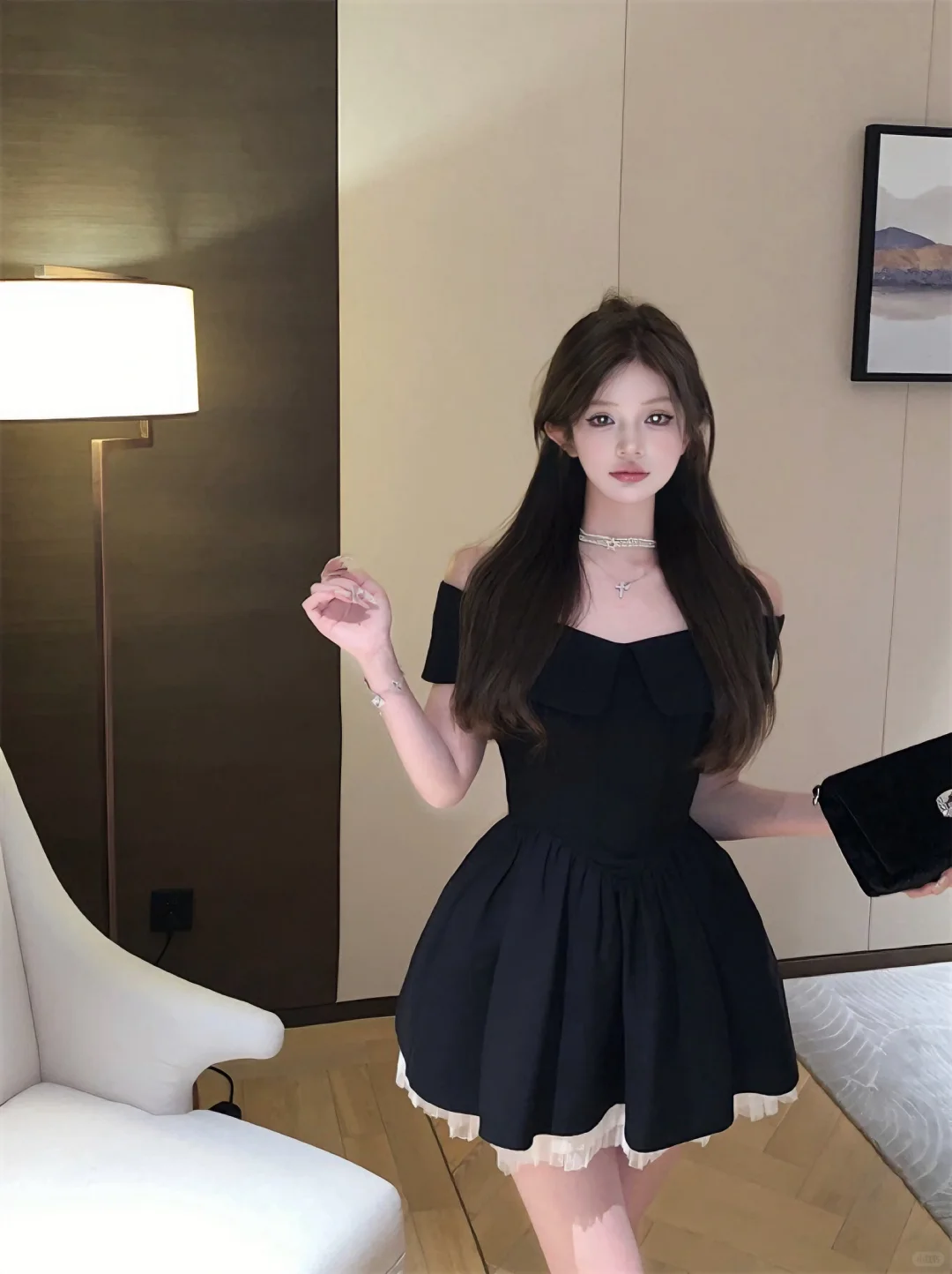 Cute A Line Off the Shoulder Black Satin Short Homecoming Dress Cocktail Dress SH2999