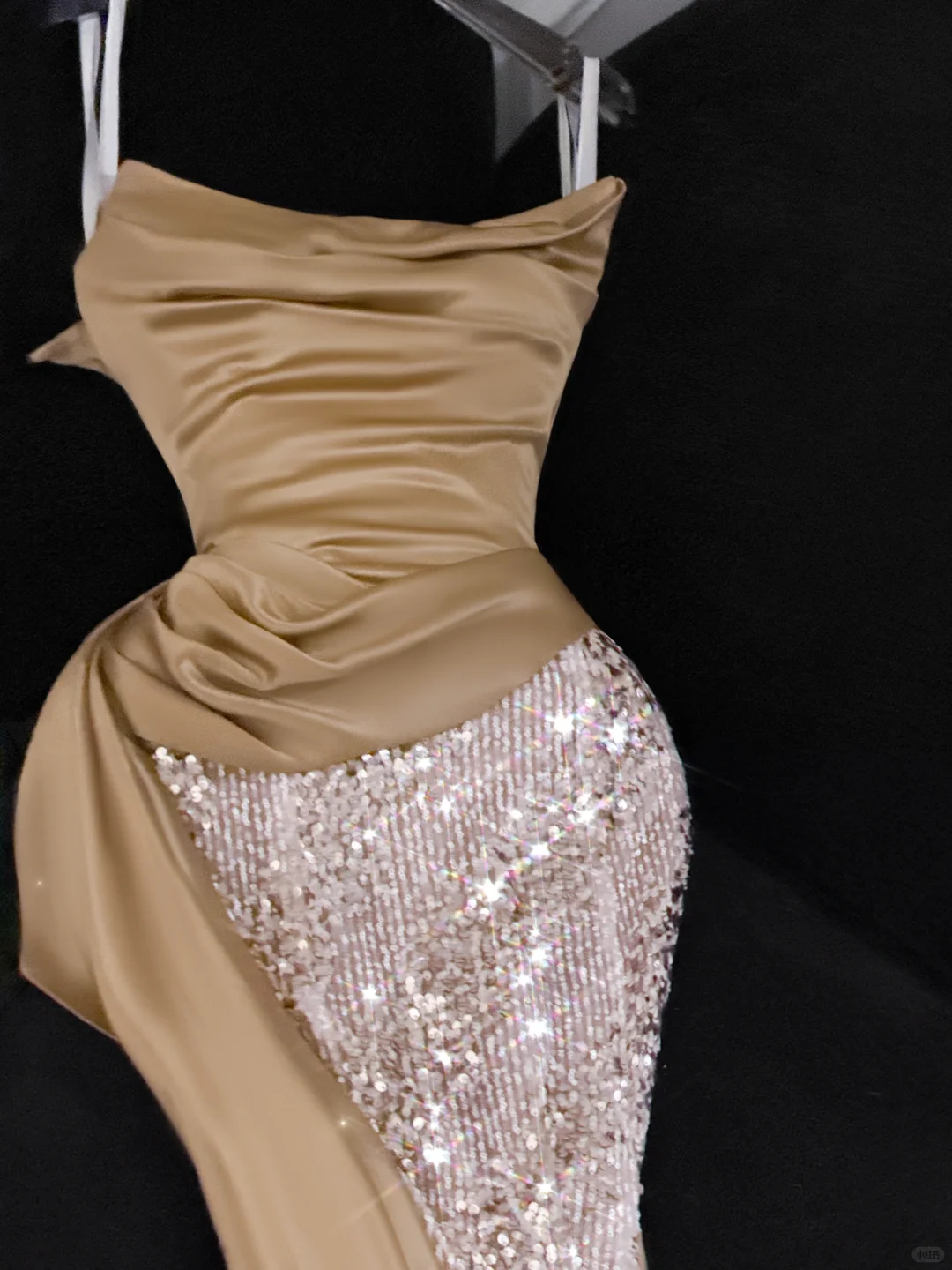 Khaki Mermaid Strapless Sequin Satin Long Prom Dress Evening Dress SH3097