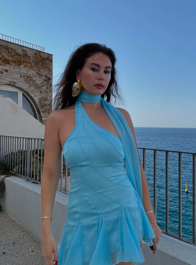 Flowy Blue A Line Halter Chiffon Mini Homecoming Dress SH3282