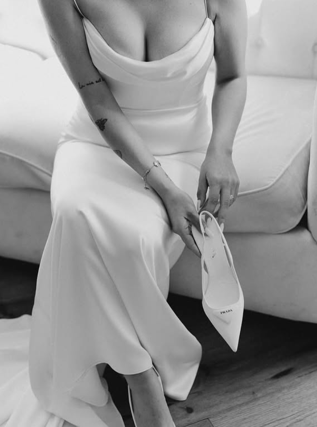 Simple Mermaid Spaghetti Strap White Satin Long Wedding Dress SH4770