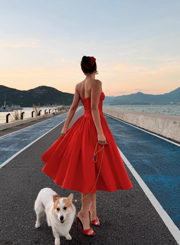 Warm Red A Line Sweetheart Neck Satin Prom Dress 21th Birthday Dress SH4381