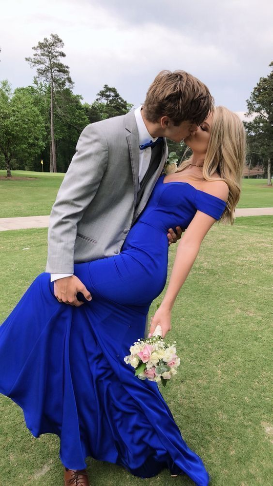 Royal Blue Off The Shoulder Long Mermaid Prom Dress SH769