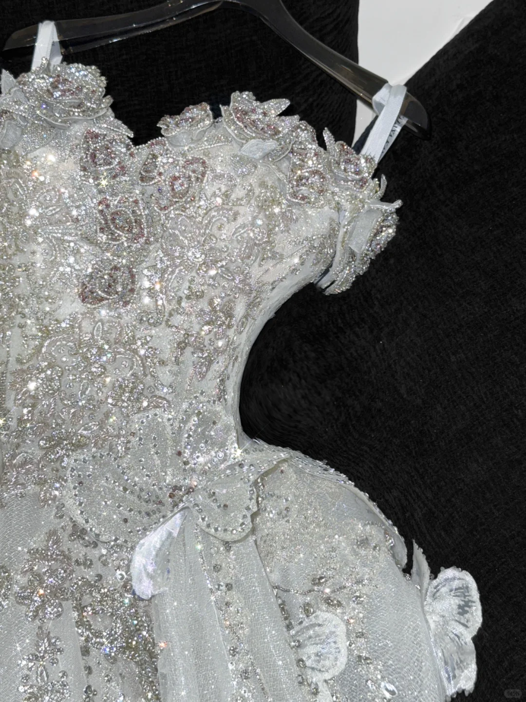 Gorgeous Ball Gown Strapless White Flower Silver Sequin Organza Prom Dress Party Dress SH3415