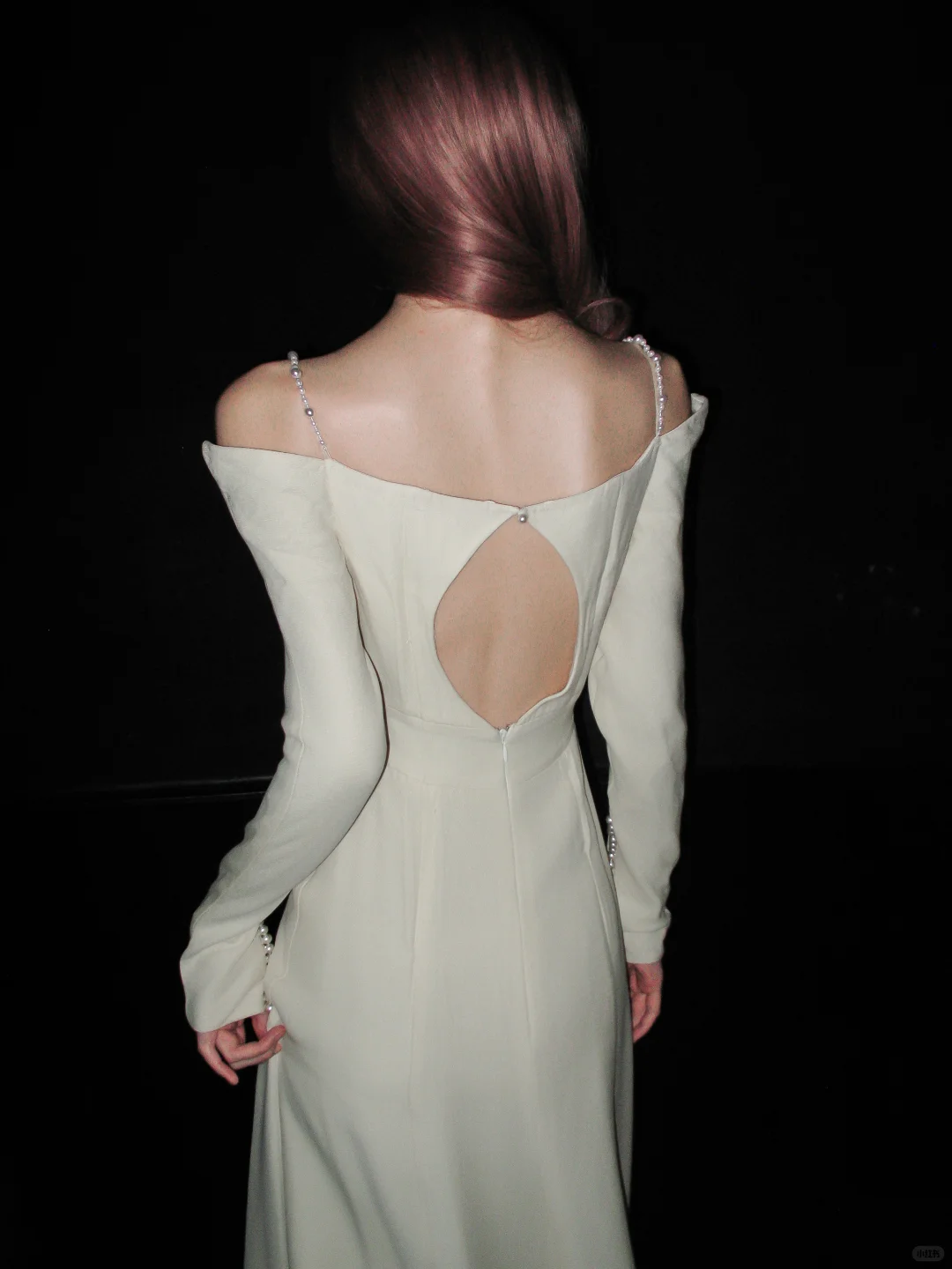 Elegant Mermaid Long Sleeve Floral White Satin Open Back Long Sweep Wedding Dress SH4931
