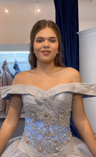 Blue Ball Gown Off the Shoulder Beaded Sequin Sweet 16 Dress Quinceanera Dress SH3293
