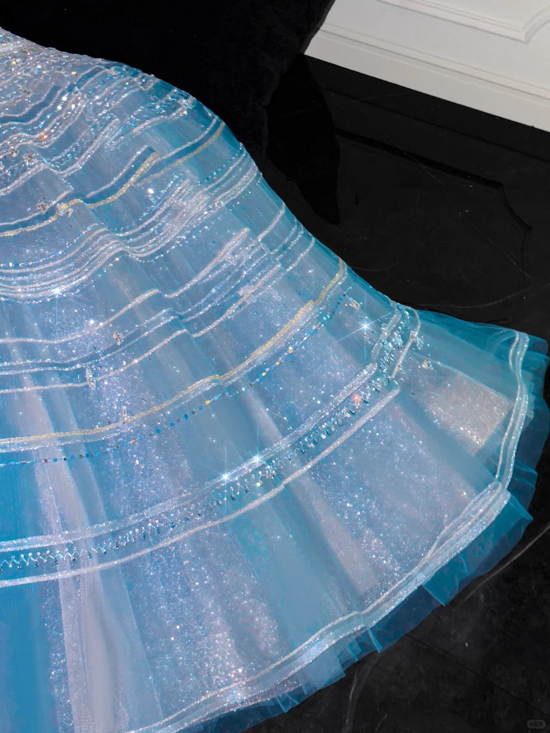 Silver Sequin Ball Gown Strapless Blue Tulle Prom Dress Party Dress SH3414