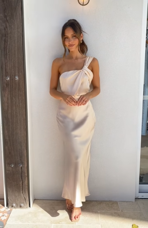 Gentle Sheath One Shoulder Pink Satin Long Bridesmaid Dress Evening Dress SH3200