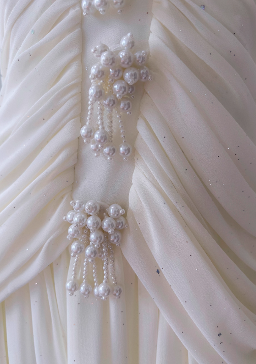 Elegant White A Line Halter Pearl Pleated Chiffon Prom Dress Vacation Dress SH4503