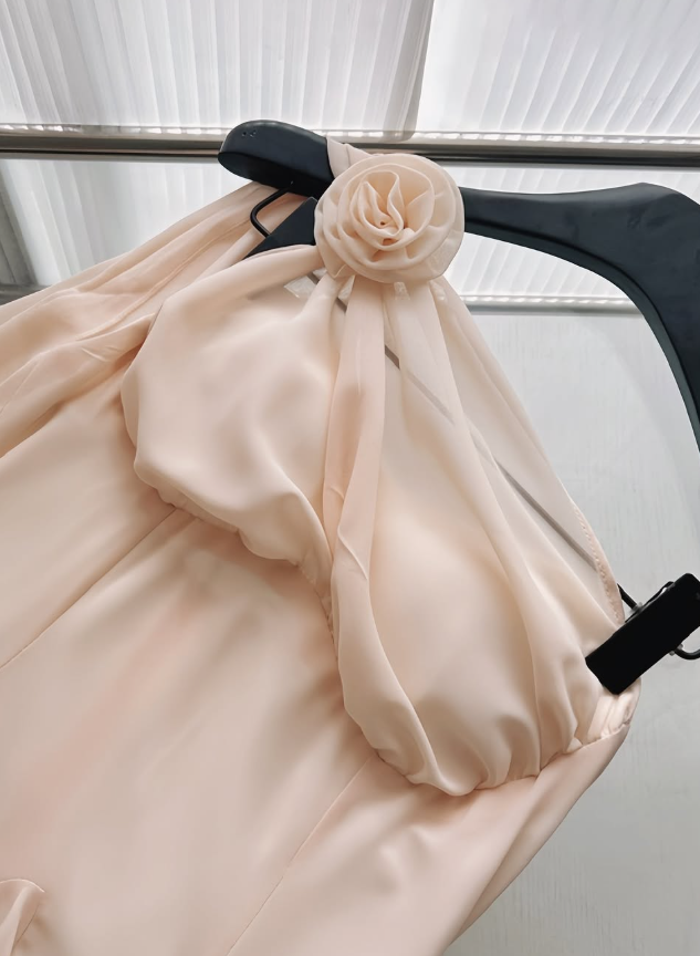 Apricot A Line One Shoulder Flower Chiffon Short Homecoming Dress Cocktail Dress SH3051