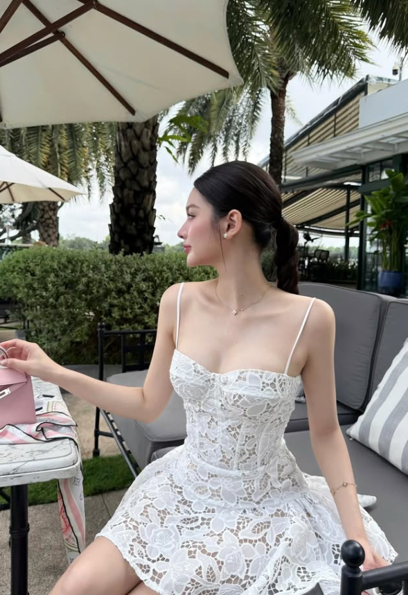 White Cute A Line Spaghetti Strap Lace Homecoming Dress Birthday Dress SH3944