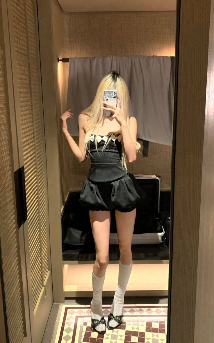 Cute A Line Strapless Black Satin Mini Homecoming Dress with White Bow SH3265