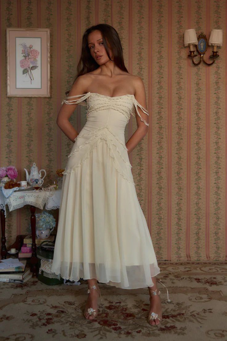 Cute A Line Off the Shoulder Ivory Chiffon Ruffle Prom Dress Graduation Prom Dress SH2583 Cute A Line Off the Shoulder Ivory Chiffon Ruffle Prom Dress Graduation Prom Dress SH2583