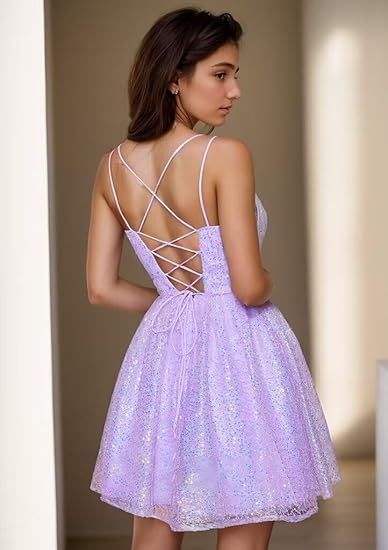 Glitter Sequins Tulle A-Line Homecoming Dress Short Party Dress SH1471