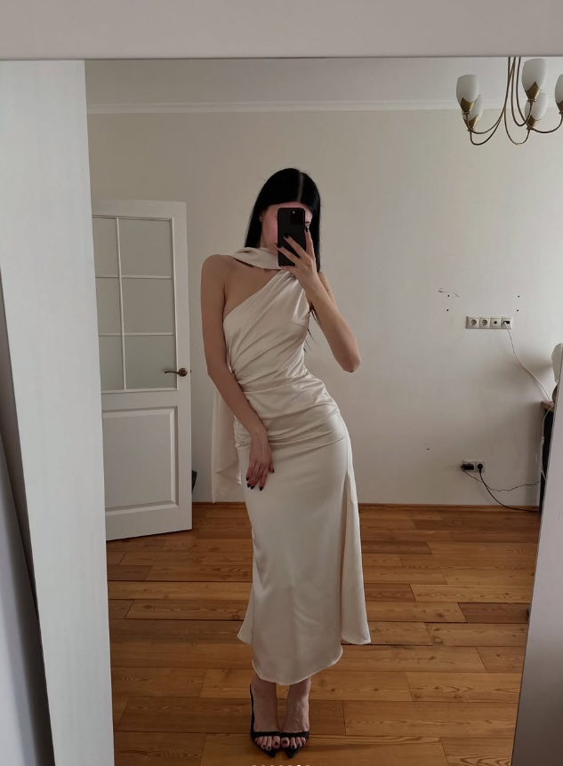 Gentle Simple Mermaid Light Apricot Satin Evening Dress Party Dress Formal Dress SH3954