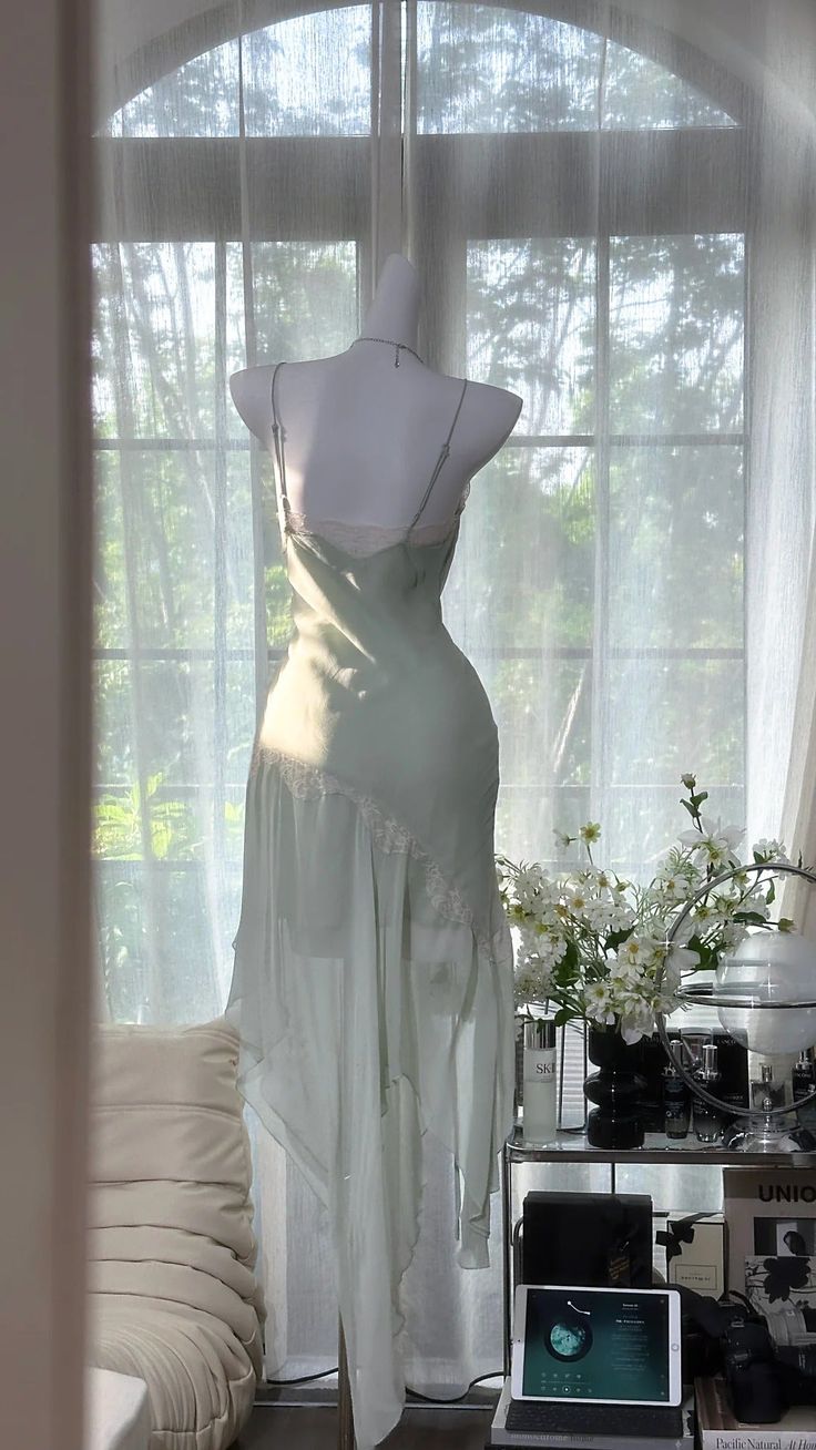 Light Green Sheath Spaghetti Strap Lace Chiffon Short Homecoming Dress Wedding Guest Dress SH4322