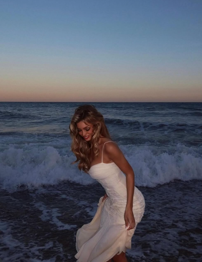 Ivory Mermaid Spaghetti Strap Lace Chiffon Prom Dress Vacation Dress SH3950