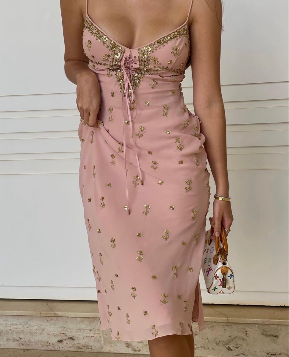 Pink Sheath Spaghetti Straps Sequin Beaded Chiffon Homecoming Dress Cocktail Dress Outfits SH3913