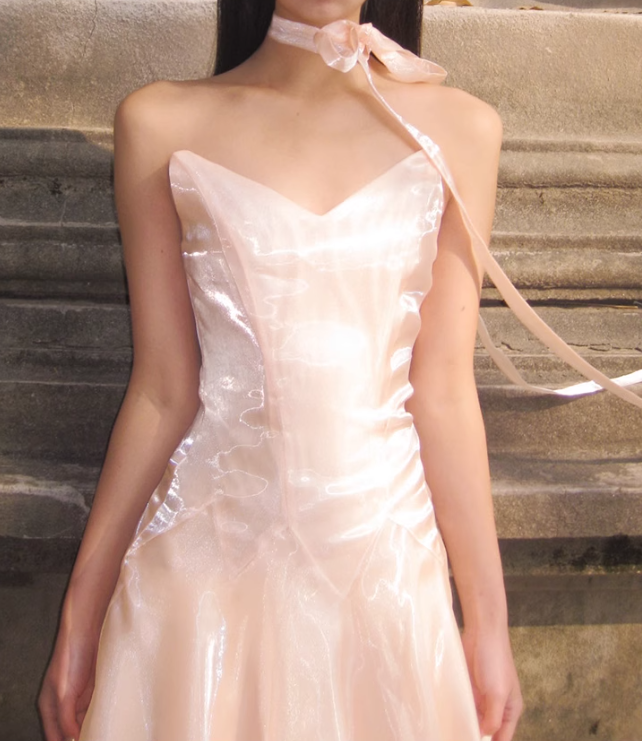 Unique Light Pink A Line Strapless Organza Long Prom Dress 16th Birthday Dress SH4193