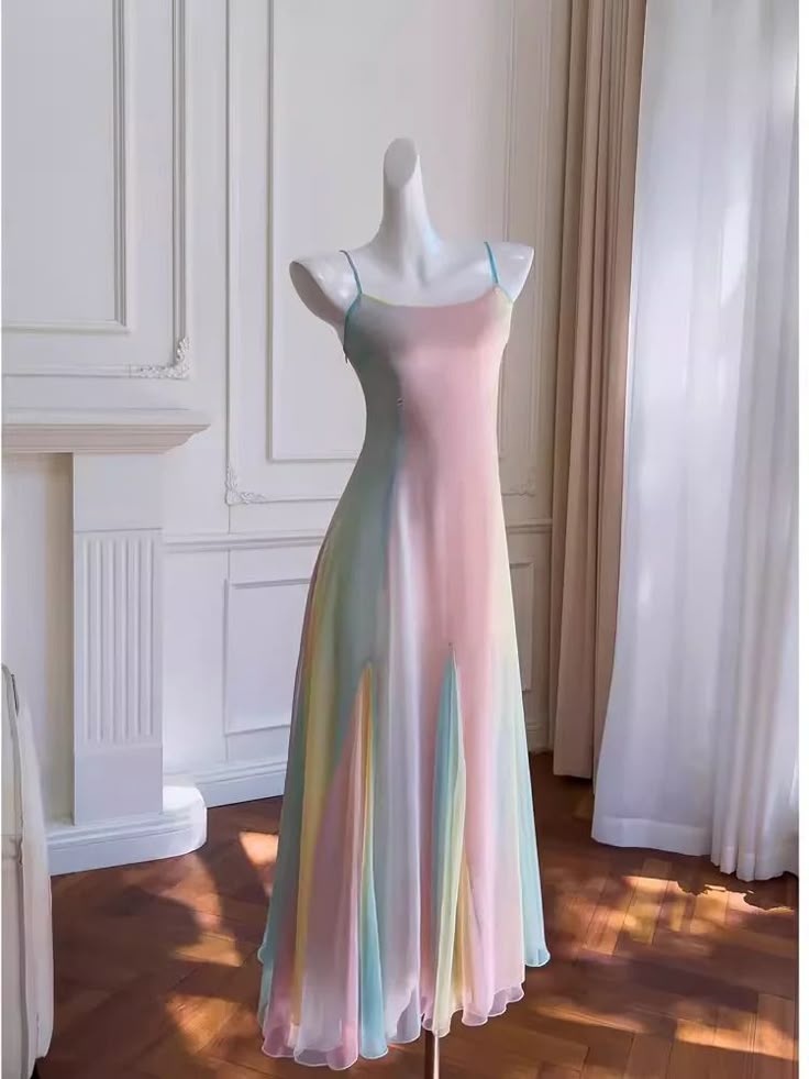 Fairytale A Line Ombre Chiffon Straps Long Prom Dress SH2482