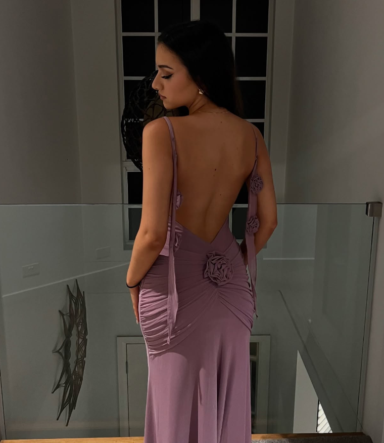 Sexy Grape Purple Sheath Straps Chiffon Open Back Prom Dress Party Dress SH3978