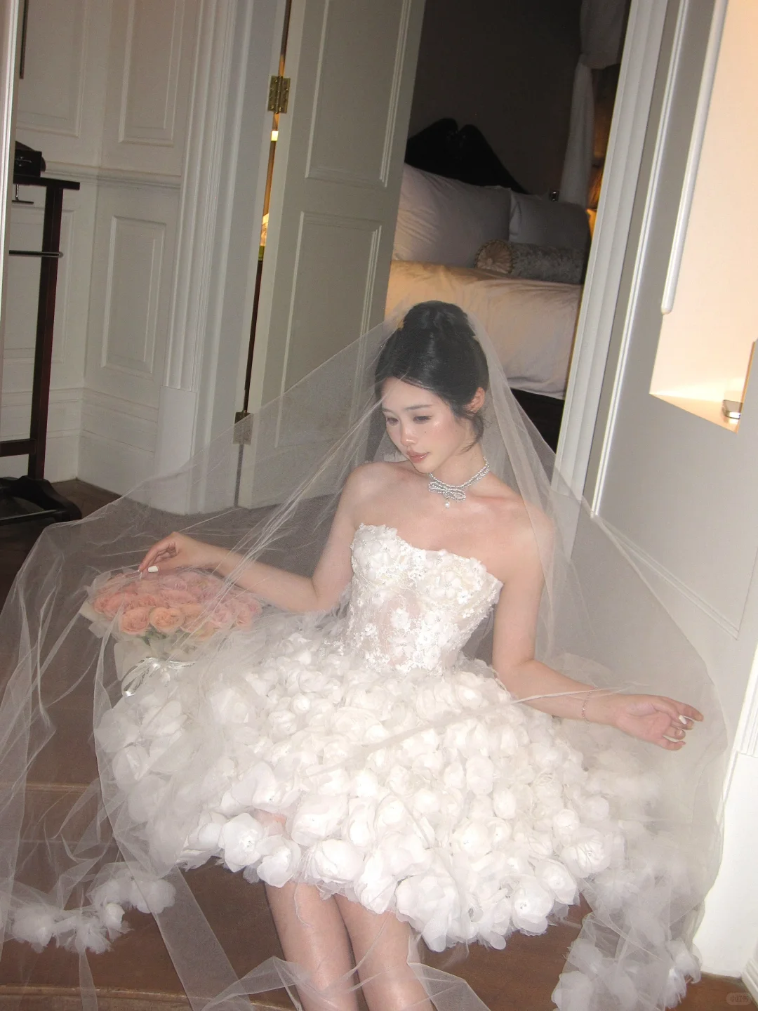 Exquisite 3D Floral A Line Strapless White Tulle Short Cocktail Dress Homecoming Dress SH3403