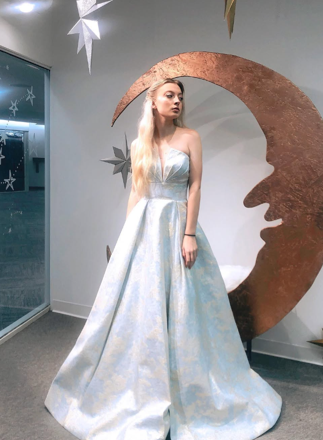 Elegant A Line Strapless Baby Blue Satin Long Prom Dress Evening Dress SH2173